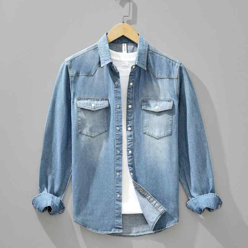 メンズ デニム シャツ 日系 レトロ 長袖 カジュアル 綿100% スリムフィット トップス 普段使い 男性用
