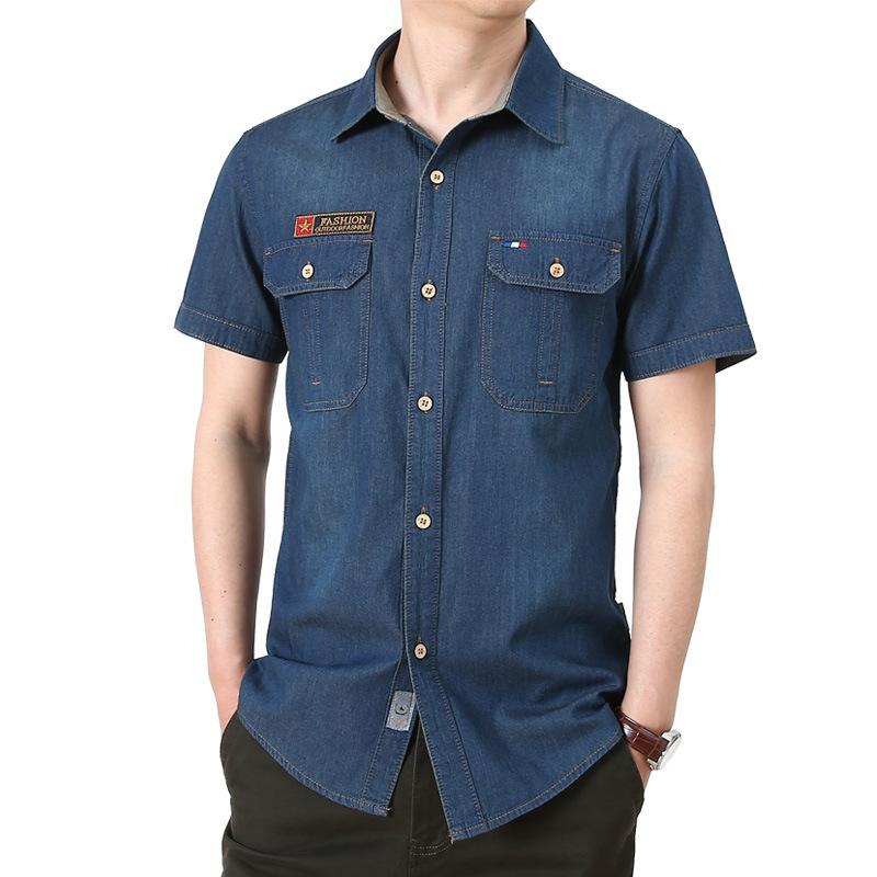 シャツ メンズ デニム 短袖 夏用 ゆったり 大きめ アメリカン カジュアル レトロ トレンド コットン ビッグシルエット 軽量 吸湿速乾 アウトドア 普段使い