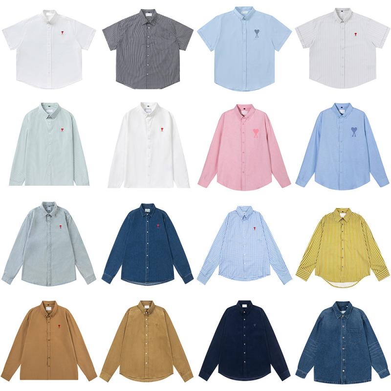 シャツ ユニセックス ハート刺繍 綿素材 長袖 カジュアル チェック柄 ストライプ柄 襟付き トップス 快適 日常使い