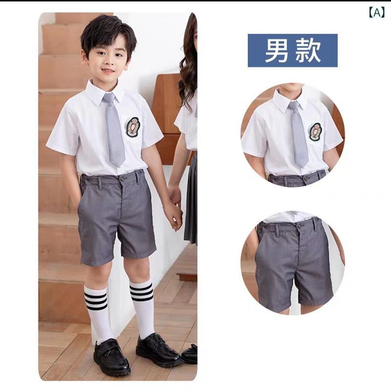 キッズ 夏 校服 セット ブリティッシュ 学院 小学生 幼稚園 学生服 通学用 軽量 コットン 半袖 プリーツ スカート シャツ 組み合わせ