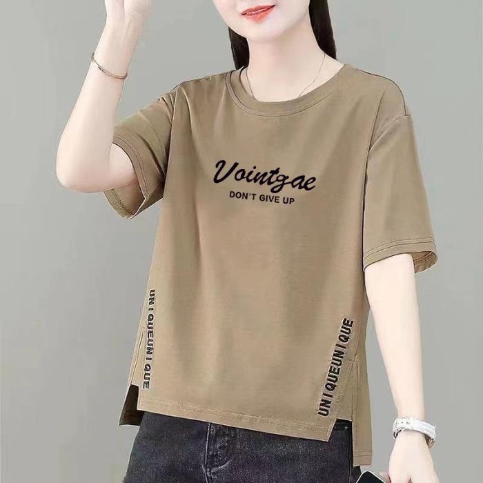 Tシャツ レディース 短袖 100% 綿 ゆったり 短め丈 夏用 ファッション トップス カジュアル 日常使い 快適 軽量 吸湿速乾