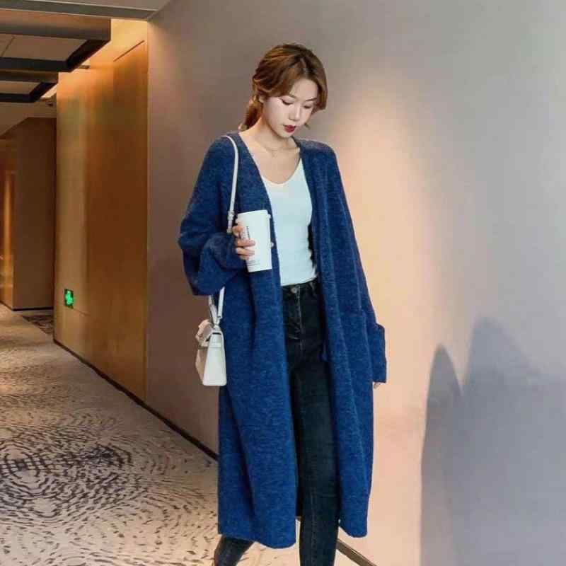 レディース ニットカーディガン 秋冬 ロング丈 ゆったりシルエット スタイルアップ アルパカ混 無ボタン 膝下丈 暖か アウター 切り替えデザイン リラックスフィット 軽量 伸縮性