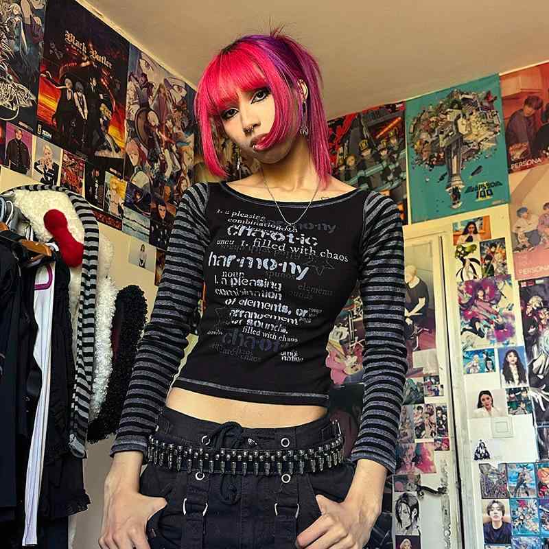 レディース 長袖Tシャツ ブラック コントラストストライプ プリント柄 スリムフィット セクシー インナートップス ボディライン強調 普段使い 伸縮性 コットン混 軽量 トップス ブラウス