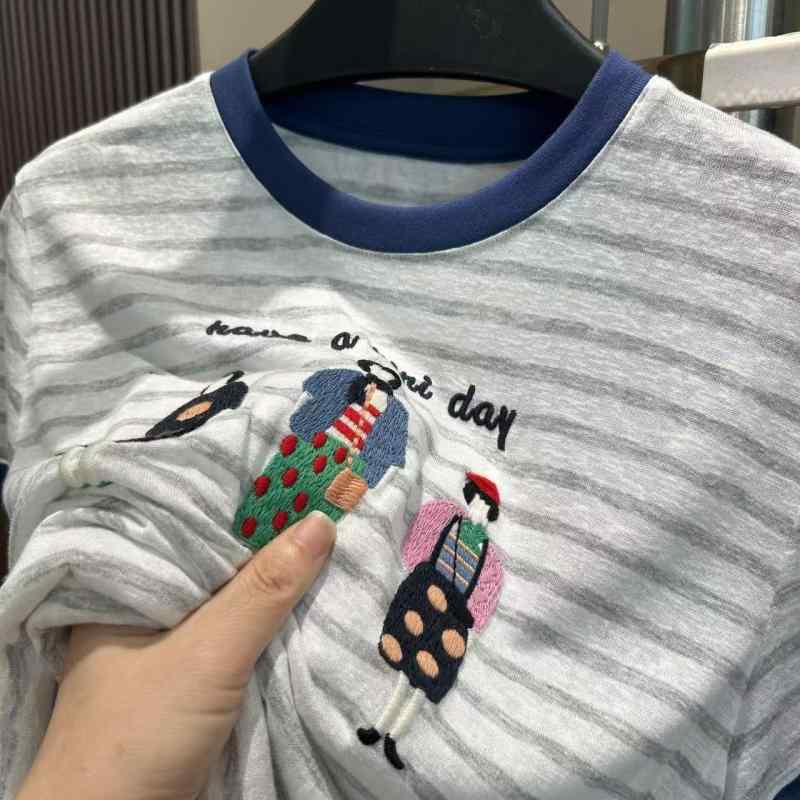 Tシャツ レディース 短袖 刺繍 かわいい デザイン 春夏 カジュアル トップス 日常使い 軽量 コットン