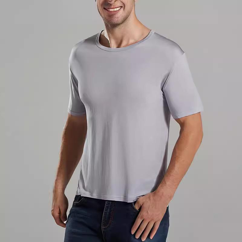 Tシャツ メンズ 夏用 薄手 シルク ニット 通気性 吸湿速乾 軽量 パジャマ ルームウェア カジュアル トップス 肌触り良い