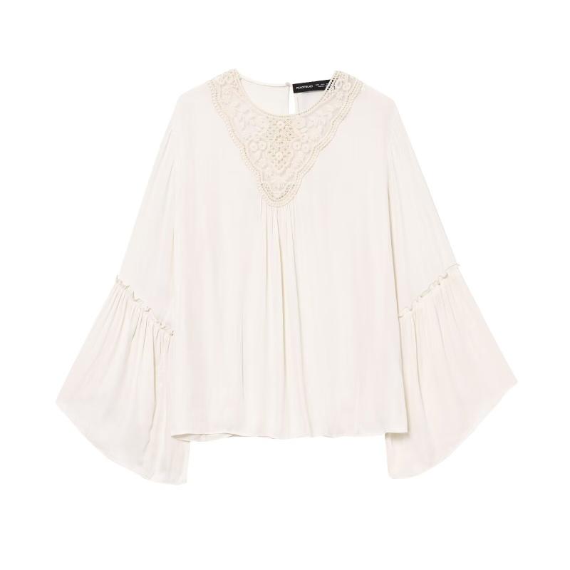 レディース 春夏 長袖 シフォン ブラウス 透け デザイン 垂れ飾り 軽量 フェミニン トップス カジュアル シャツ