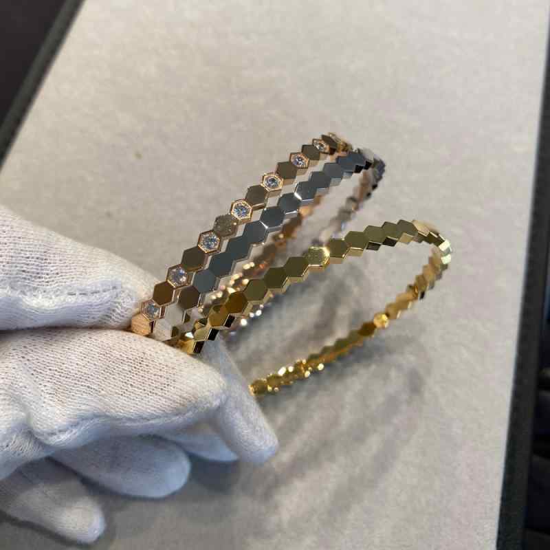 ブレスレット 純銀 ウェーブ 菱形 ハニカム ジルコニア 装飾 18K ローズゴールド 高級感 手首輪 バングル アクセサリー 軽量 デザイン｜みやショップ店