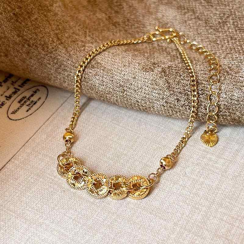 女性用 コインモチーフ ブレスレット メタルチェーン 氷結晶デザイン 普段使い アクセサリー シンプル スタイリッシュ 軽量 調整可能 シルバー調 ゴールド調 ギフト対応|みやショップ店