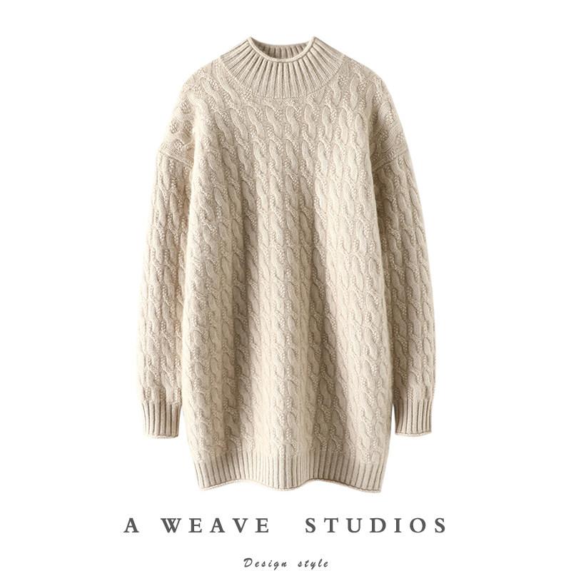 レディース 秋冬 ツイストニット ワンピース ハーフハイネック 中長丈 カシミヤ 柔らかい 暖かみ 普段使い 高級感