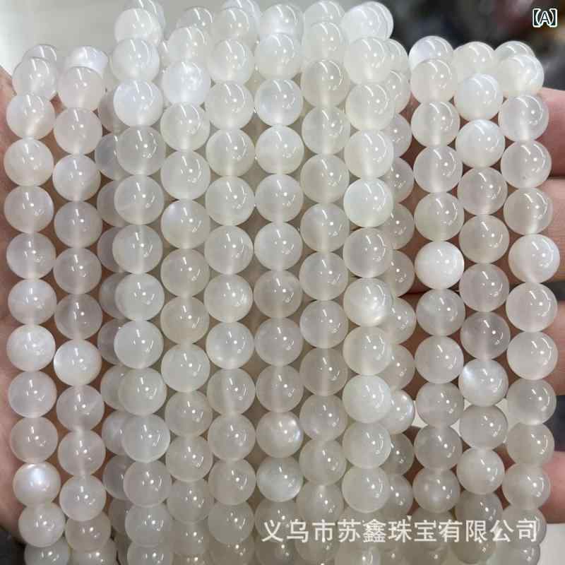 天然石 ビーズ 白ムーンストーン 散らし 白輝き ラウンド ハンドメイド DIY アクセサリー パーツ ブレスレット ネックレス 用 ジュエリー アクセ クラフト 素材 ホワイト 輝き 手工芸|みやショップ店