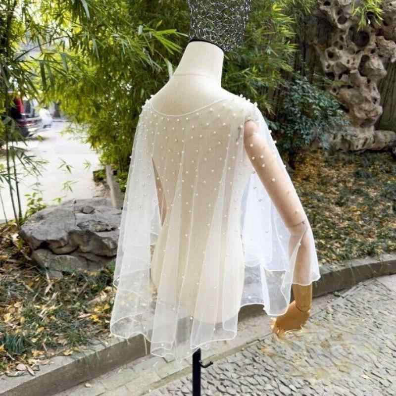ショール ウェディング パール 金箔 メッシュレース レディース 結婚式 新婦用 アクセサリー シンプル デザイン レース素材 華やか 装飾 肩掛け ドレス コーディネート