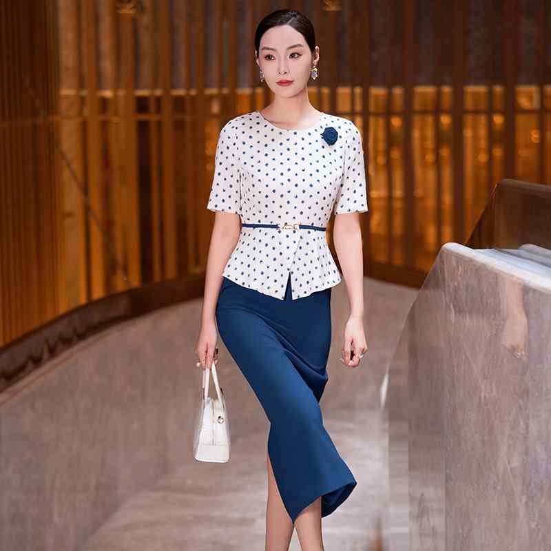 レディース ワンピース 夏 ポルカドット ストレート シルエット フェイク ツーピース 切り替え サテン 生地 花柄 プリント 上品 エレガント シック スタイル 通勤用 フォーマル|みやショップ店