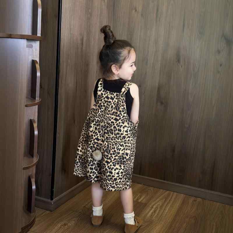 子供 春夏 ヒョウ柄 サスペンダーパンツ 男女用 ユニセックス スタイリッシュ 連体式 ロングパンツ 軽量 通気性 カジュアル 普段使い コットン混 吸湿速乾