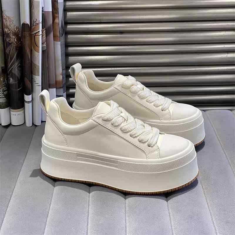 スニーカー 女性用 5cm厚底 牛革 白 軽量 カジュアル 春夏 普段使い ファッション 靴