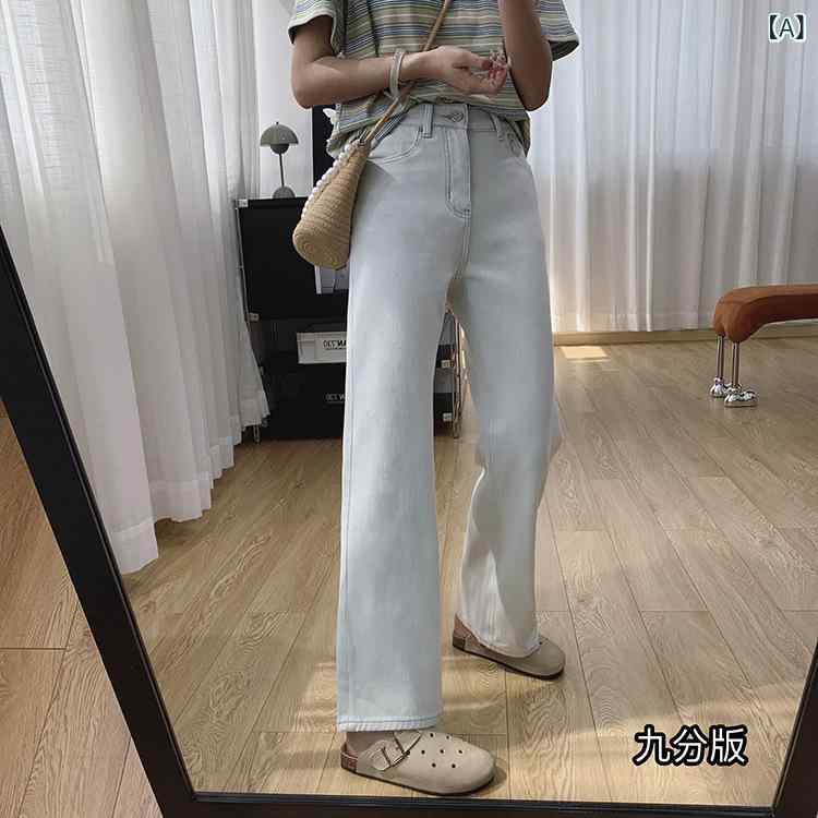 7031 # 四 面 弾 高 腰で 痩せた 引っ切り無い デニムの お上さん 春夏の 薄っぺらの ワイドパンツグレー