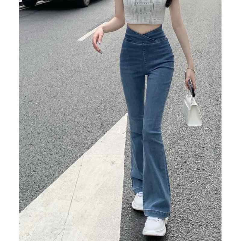 ビッグサイズ レディース ハイウエスト ストレッチ デニムパンツ ヒップアップ スリム 微フレア ロング丈 春秋 カジュアル 普段使い デニム生地