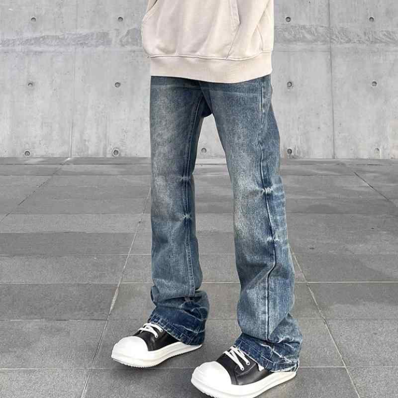 ジーンズ メンズ レトロ ウォッシュ加工 微フレア ハイストリート デニムパンツ スリム レッグ ロングパンツ ヴィンテージ スタイル カジュアル ボトムス 細身 脚長効果 ストリートファッション 通勤 普段使い 4,765円