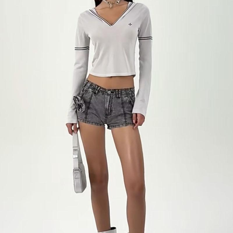 レディース 夏用 デニム ショーツ アウトドア ワーク ローライウエスト ハングポケット レトロ ホットパンツ ストレート シルエット 軽量 伸縮性 吸湿速乾 カジュアル 普段使い