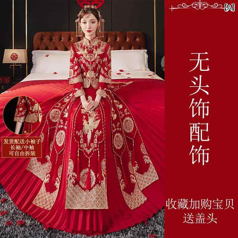 レディース 華燭の典御召しもの 中国 小っちゃい相応う 大きめ大きさ 敬酒用 有りの実書き割り フォーマル 真っ赤 言い慣わし柄 華燭の典 祝い事服 晴れ晴れしい 礼服 亭主もち用 花嫁御寮 瀬戸もの風 御召しもの ロング丈 袖付き添い人 刺しゅう かざり付ける