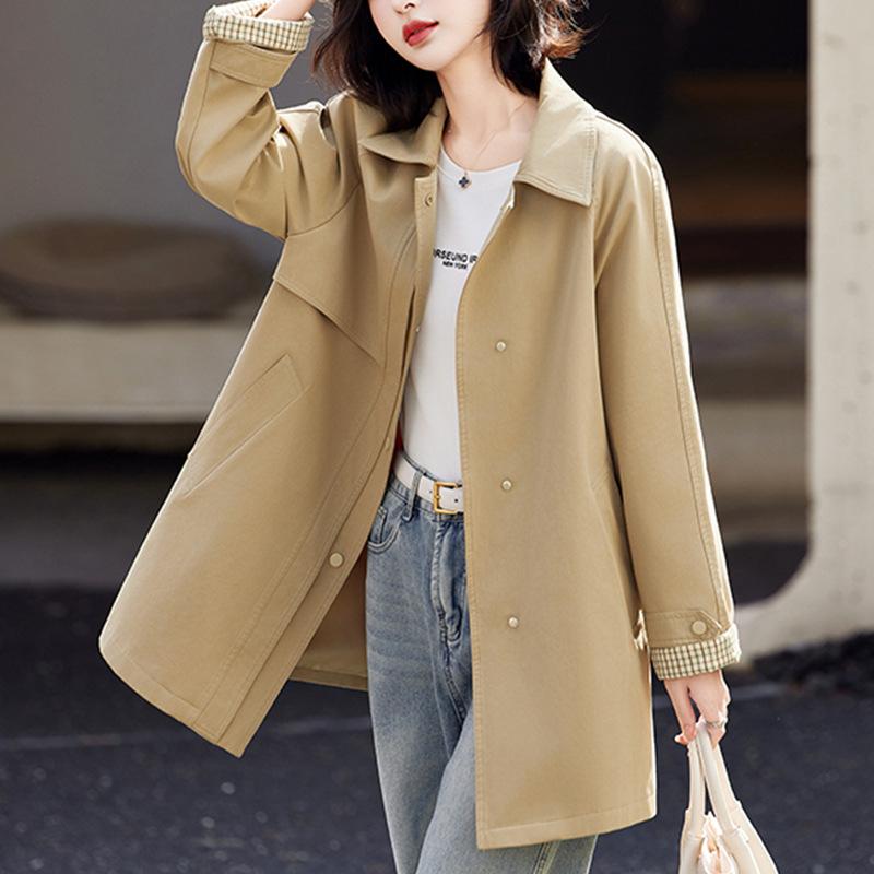 レディース トレンチコート 中長丈 ゆったり 御前上等感 春 流行り物  オシャレ 小っちゃい向け アウター 填まる ビッグ影ぼうし 普段使い走り 通い相応う 軽さ 好いたらしい