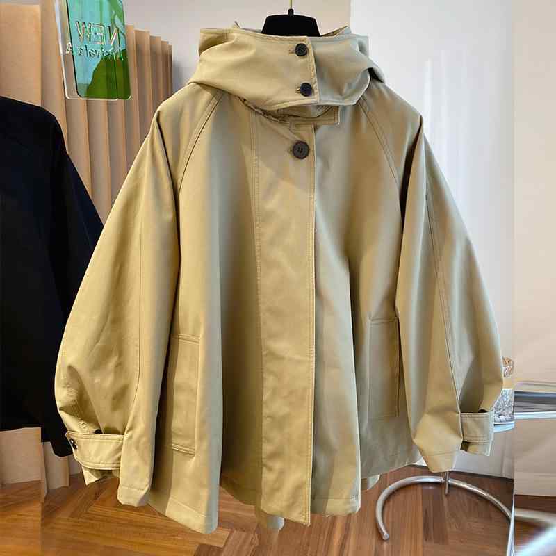 レディース トレンチコート ケープ表現スタイル ゆったり 心地よい ボンネット付き添い人 ビッグ大きさ 御前上等感 ブリティッシュ 歳月 相応う アウター 普段使い