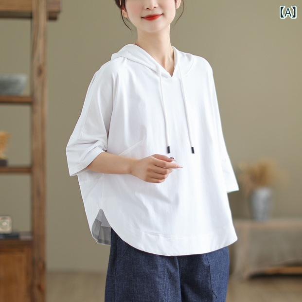 パーカー レディース 綿原料品 ボンネット付き添い人 七分袖 春夏 気が大きい大きさ ゆったり 分かりやすい 心地よい 普段使い走り  流行り物 トップス