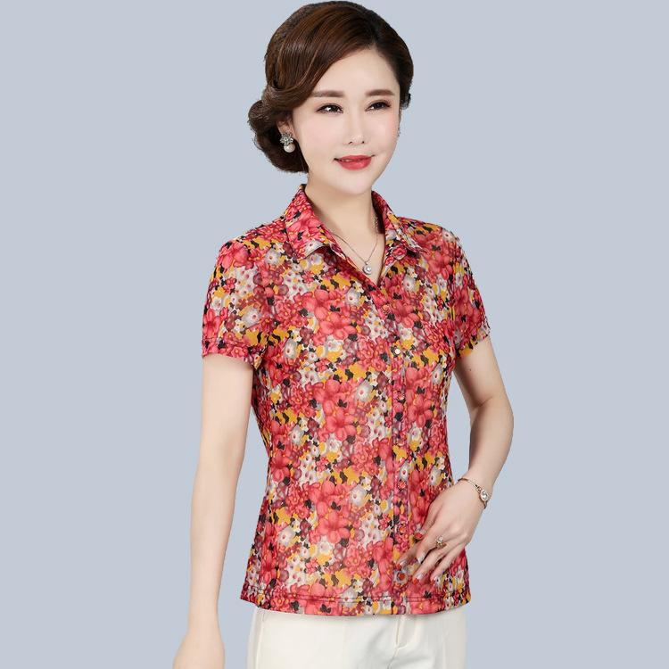 トップ レディース 短袖 シフォン 中高年 おっ母さん表現スタイル 大大きさ ゆったり 軽さ 通気性 冷やりとした トップス 亭主もち用 雅びやか 日常使い走り