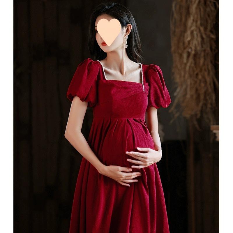 妊婦用 夏 結婚式 ワンピース 敬酒ドレス 大きめサイズ ワインレッド お腹カバー ゆったりシルエット 伸縮性 軽量 妊婦マタニティ ドレス バーガンディ プラスカット 通勤 普段使い｜みやショップ店