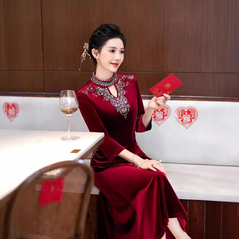 瀬戸ものお召しもの レディース ロング丈 天鵝絨原料品 韓国 婚礼の儀用 敬酒服 普段使い走り 亭主もち用 晴れ晴れしい フォーマル 衣装 お召しもの ご馳走装 レディースファッション-ウェディングドレス