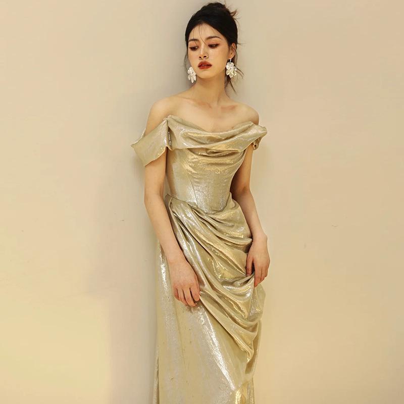 レディース ドレス 片肩 マーメイド ロング 高級感 結婚式 敬酒服 名媛 パーティー 司会者 パーティー イブニング フォーマル スタイル 女性用 ロングスカート 軽量 伸縮性|みやショップ店