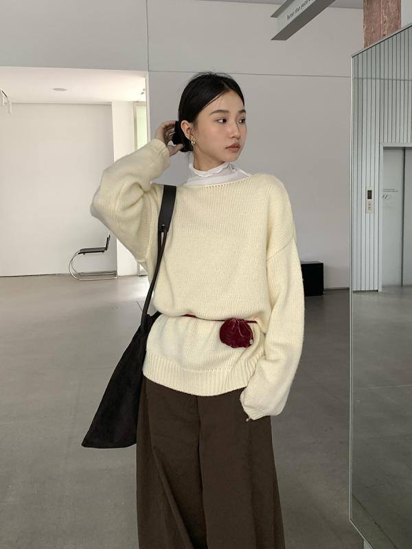 レディース 編み物プルオーバー 羊毛混 長袖 ティーシャツ 秋冬 韓国 情の籠もった もの柔らか原料品 日常使い走り トップス