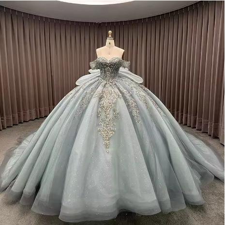 ウェディングドレス 女性用 オフショルダー 高級感 大型蝶結 リボン ロングトレーン 結婚式用 写真撮影 パーティー フォーマル ガウン エレガント シフォン 軽やか｜みやショップ店