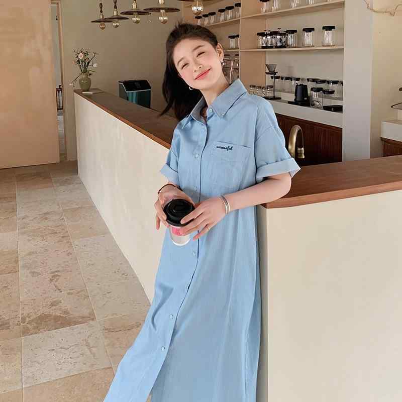 衣装 妊婦用 夏 ジーンズ プルオーバー 真っただ中ロング丈 ゆったり ビッグ大きさ 短袖 心地よい 自然的 綿原料品 軽さ 吸湿速乾 日常使い走り
