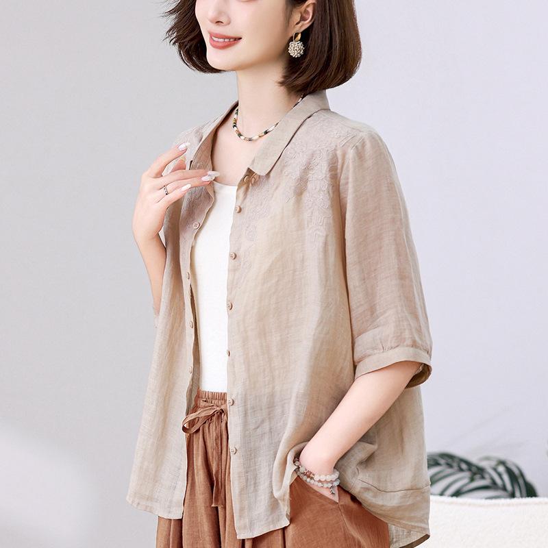 プルオーバー 亭主もち用 七分袖 綿麻 ?麻 心地よい 夏用 おっ母さん服 御前上等感 トップス トップ 軽さ 吸湿速乾 普段使い走り お座敷着