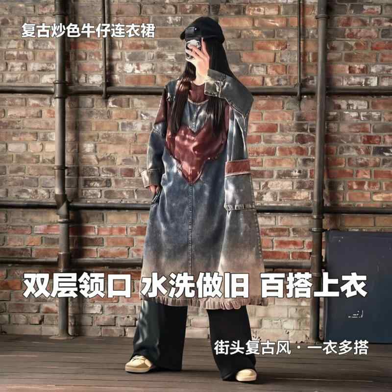 春 レディース ワンピース ゆったり エスニック デニム レトロ カジュアル ビッグサイズ スリム見せ ドレス 普段使い 綿混 膝丈 膝下丈|みやショップ店