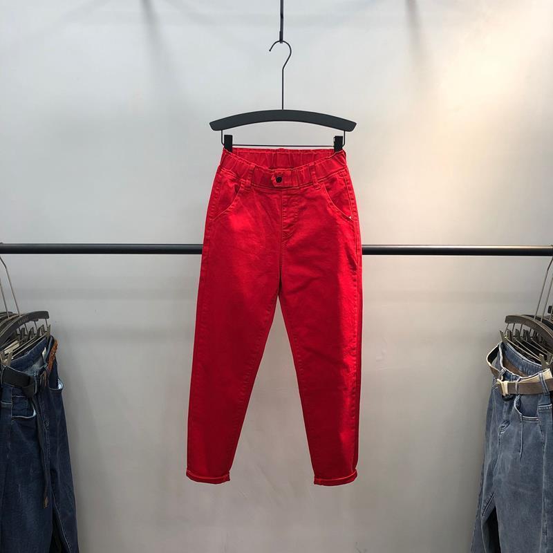 デニムパンツ レディース ジーパン ジーンズ ロング丈 大きいサイズ ゆったり 体型カバー 着痩せ 細見え テーパードパンツ ハーレムパンツ 長ズボン ボトムス ハイウエスト ウエストゴム 伸縮性 ストレッチ 綿混 カジュアル きれいめ 無地 鮮やか レ｜みやショップ店