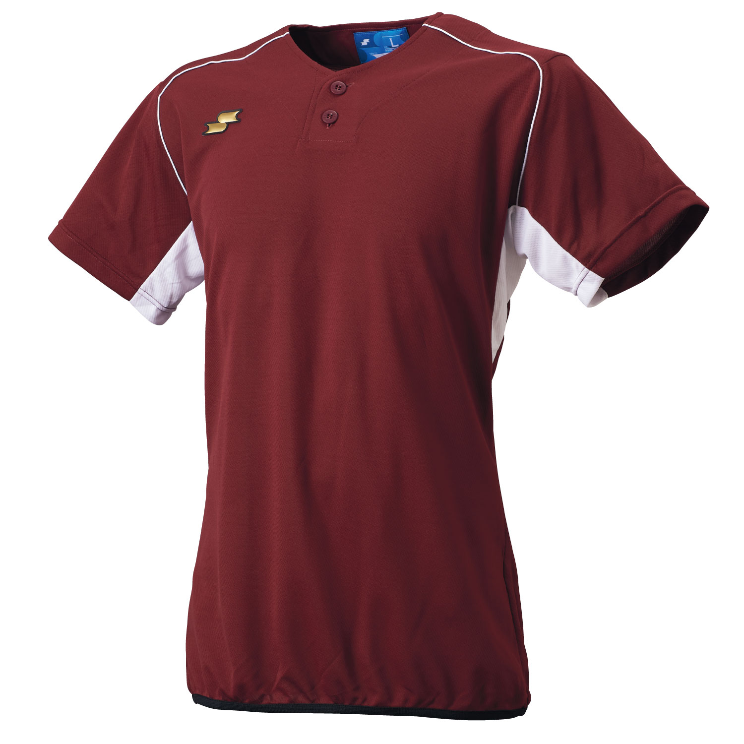 エスエスケイ ウェア Ｔシャツ 2ボタンベースボールTシャツ(裾バインダー) BT2690 (2210)エンジ×ホワイト メンズ・ユニセックス