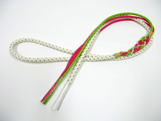 ☆☆セール☆☆6800⇒5780円 【新品】正絹　帯締め／振袖用／白・ピンク・黄緑／ビーズ／丸組 【送料無料】【質屋出店】
