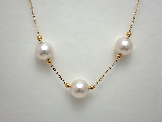 K18　パールプチネックレス／イエローゴールド／パールφ8.5～8.9／フリーチェーン／4.0g 【質屋出店】【送料無料】