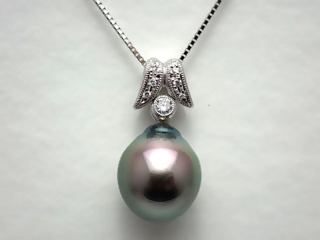 Pt900／Pt850　タヒチパールペンダントネックレス／プラチナ／タヒチパールφ11.2～13.0／ダイヤモンド0.07ct／6.1g 【質屋出店】【送料無料】