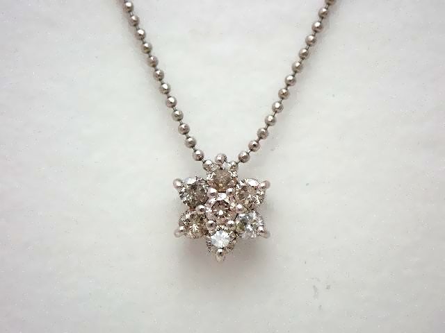 Pt900／850　ダイヤモンドプチネックレス／お花モチーフ／プラチナ／ダイヤモンド0.50ct／ボールチェーン／約 3.5g 【質屋出店】【送料無料】