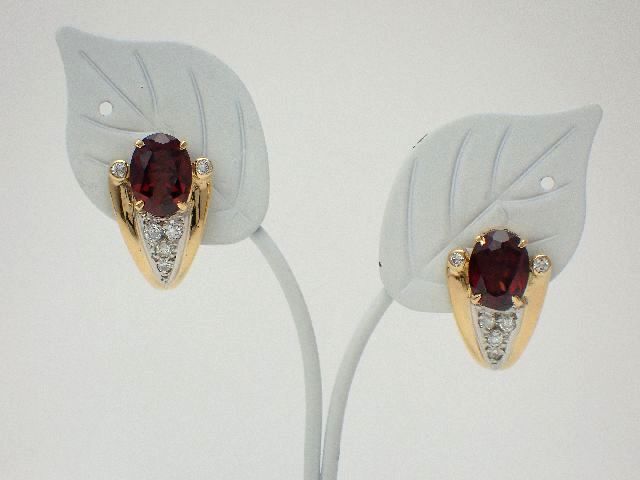 【新品仕上げ済】K18／Pt900　ガーネットイヤリング／アルマンディンガーネット／ダイヤモンド0.24ct／6.6g 【質屋出店】【送料無料】【中古】