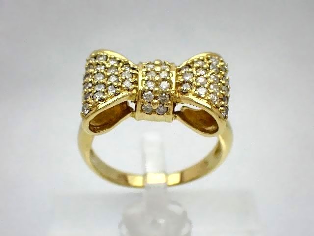 【新品仕上げ済】K18 ダイヤモンドリング/リボンモチーフ/ダイヤモンド0.52ct/イエローゴールド/#10.5/5.0g 【質屋出店】【送料無料】【中古】