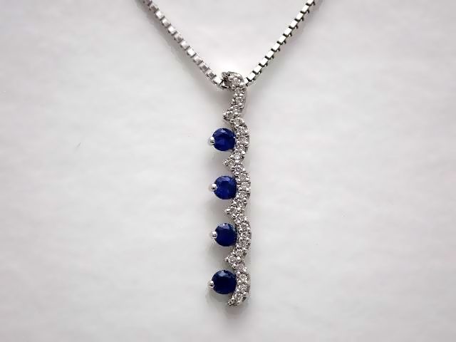 K18WG　サファイアプチネックレス／ホワイトゴールド／サファイア0.37ct／ダイヤモンド0.10ct／ジュエリーマキ／フリーチェーン／5.9g【質屋出店】【送料無料】｜みよし質屋 121,000円