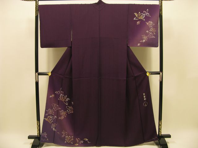 【新品負けず劣らず】正絹  付下げ／紫／ローズ／京金彩【一六銀行下位区分】【貨物輸送無料】