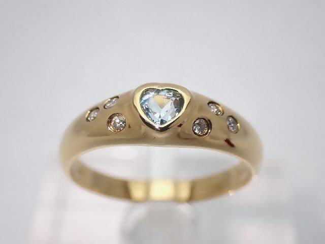 【新品仕上げ済】K18 アクアマリンリング/ハート/ダイヤモンド0.06ct/#12/3.0g【質屋出店】【送料無料】【中古】|みよし質屋