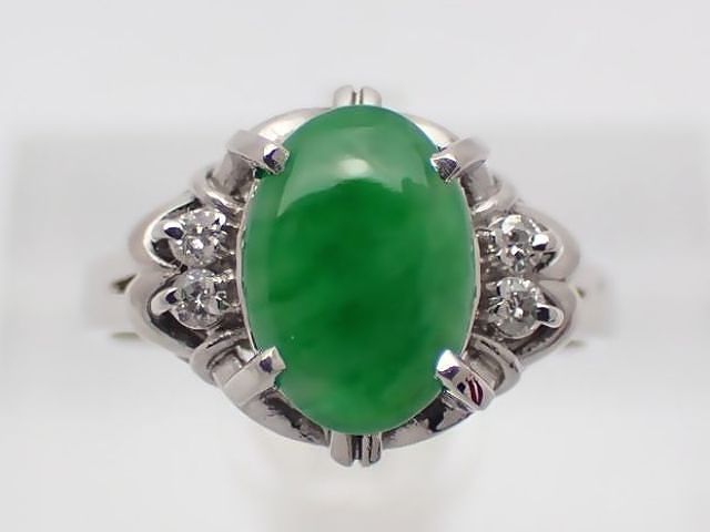【新品仕上げ済】Pt900　ヒスイリング／翡翠／ダイヤモンド0.08ct／#9／4.3g 【質屋出店】【送料無料】