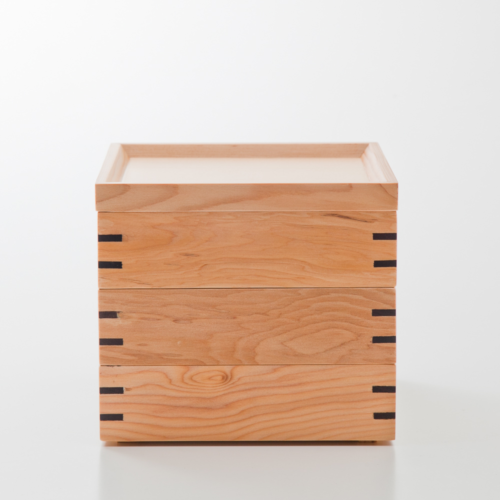 シルバーグレー サイズ 天然木製 三段重箱 スクエア 白木 小 - 通販