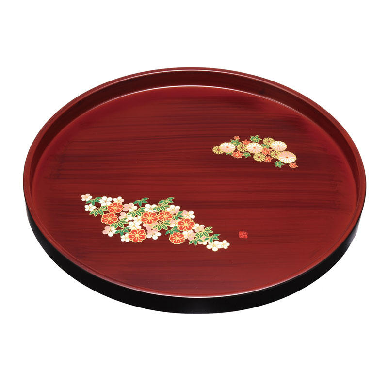 【アソベの漆器】　丸盆　お盆　干支　羊　直径20cm 朱色 楽天市場】【最大300円OFFクーポン有り】 丸盆 お盆 花丸春秋 成