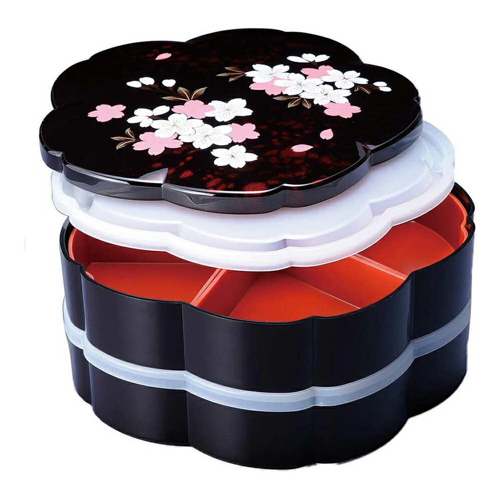【全品ポイント5倍 4/20限定】 紀州塗り 7.5寸 桜型 二段オードブル 重箱 別甲調 べっ甲風 さくら シール蓋付 5B 運動会 大型 弁当箱 おしゃれ 2段 お重箱 かわいい おせち 正月 花見 日本製 国産 送料無料